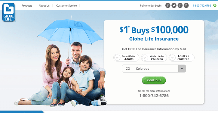 Global Life Insurance Website Homepage