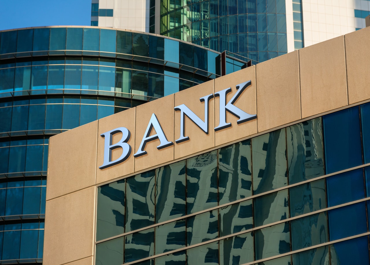 Building with 'Bank' Sign Visible: A Financial Institution