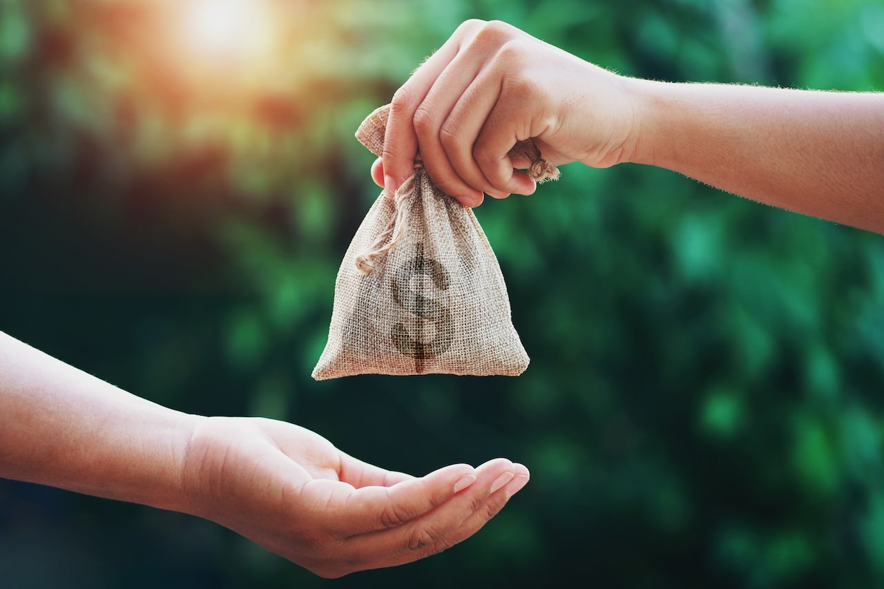 Two Hands Clutching a Bag with a Dollar Sign: Symbolizing Financial Prosperity and Wealth