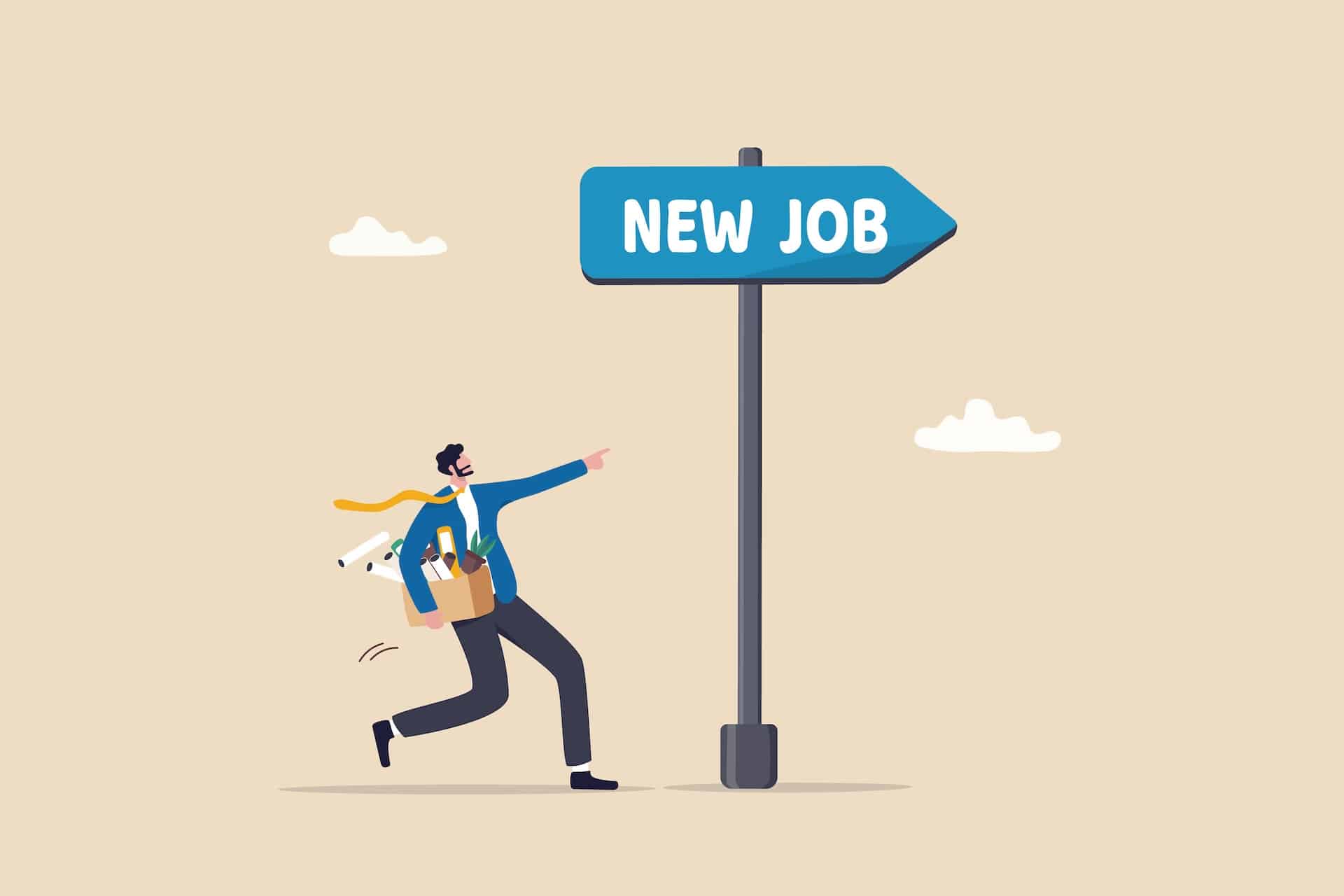 Man Running Towards 'New Job' in Changing Job Market